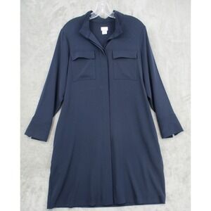 Chicos Shirt Dress Womens 1 US Medium 8 Navy Blue Button Front Navy Blue Pockets